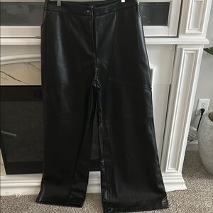 Black Faux Leather Wide-Leg Pants